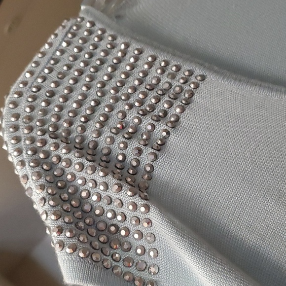 LIKE NEW! Express pastel blue with rhinestone detail light rayon knit sweater. - Picture 2 of 7